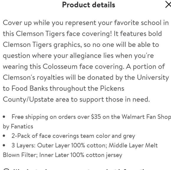 NWT Unisex Clemson Tigers Colosseum 2 Pack Face Masks - Picture 4 of 4